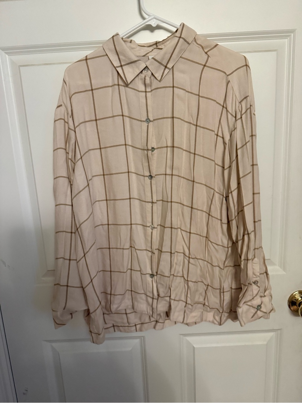 J. Jill Beige Windowpane Button-Down Shirt